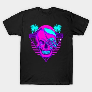 Vaporwave Skull Tropical Rose T-Shirt